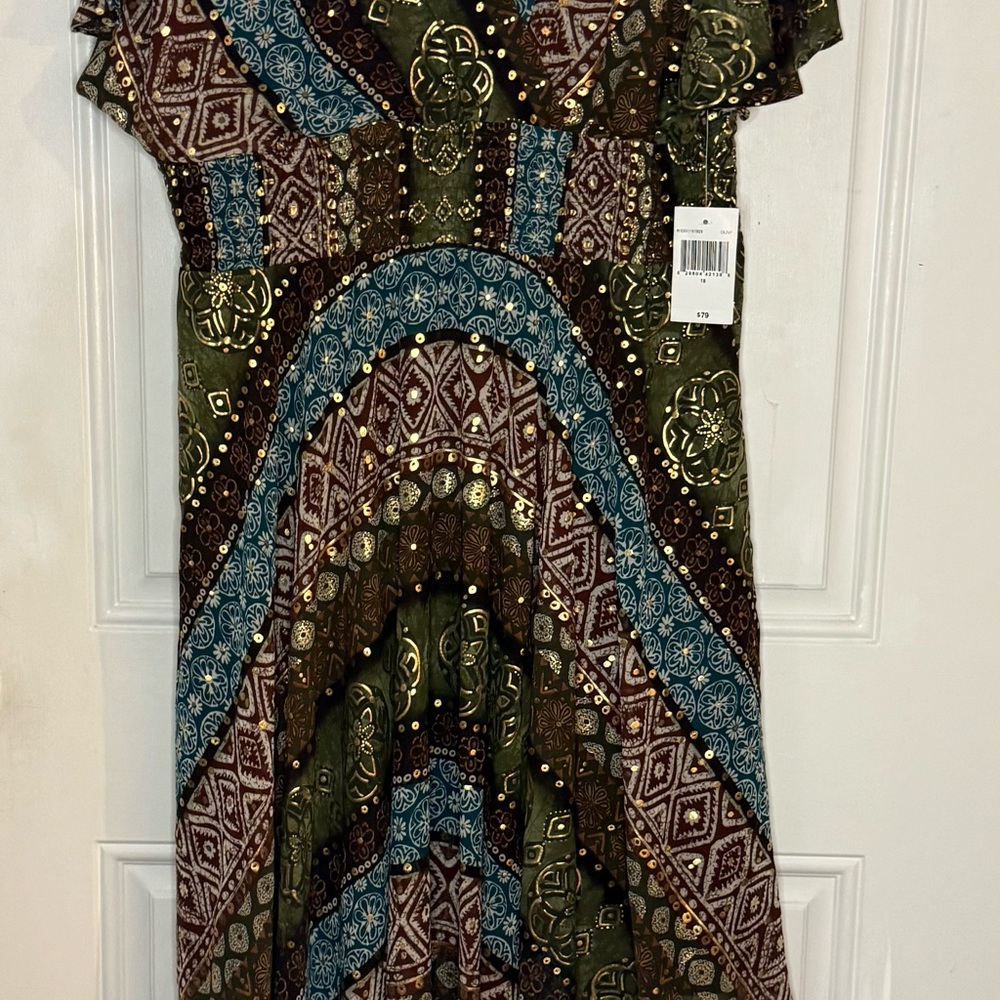 Rabbit Rabbit Rabbit Brown, Olive  and Blue Midi Dress SZ 18 NWT Holiday Party